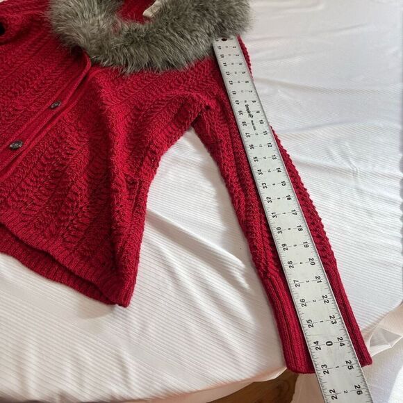 Cache Red Faux Fur Sweater Cardigan Size XL - Picture 4 of 9
